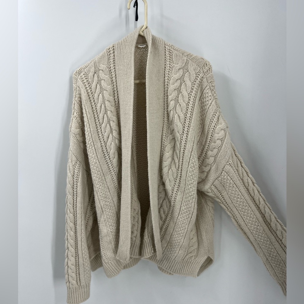 Gap wool alpaca blend open front cableknit oversized, drop shoulder cardigan L